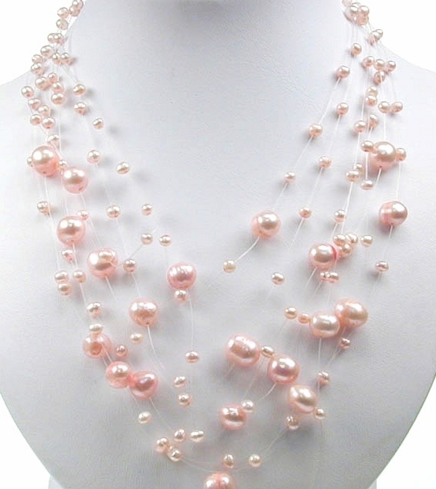 Pink freshwater pearl illusion necklace pink 🆕